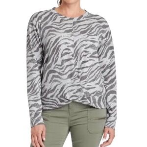 Knox Rose Gray Zebra Twist Front Sweatshirt Size XXL Top Terry Knot Shirt 2X